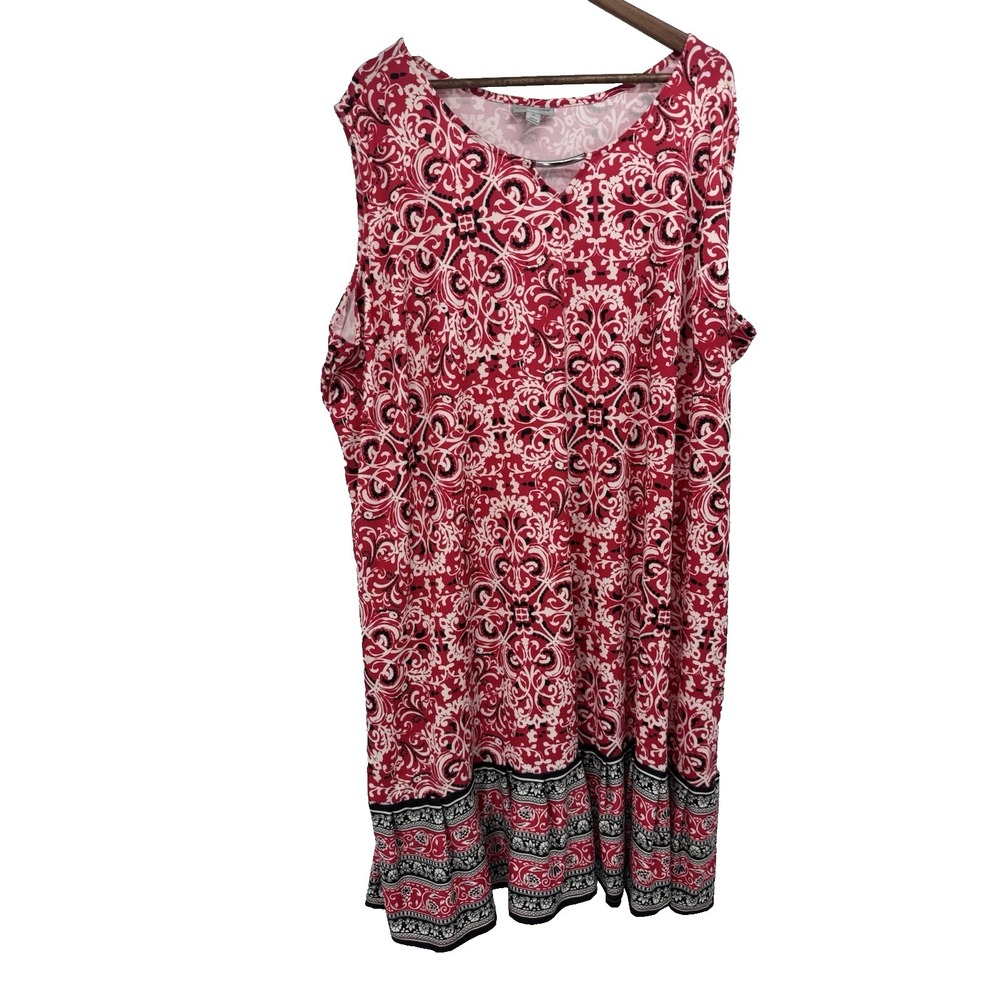 Catherines Paisley Dress 4X Sleeveless Red Embellished stretch comfort cover up